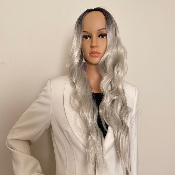shadow root platinum wig icy white silver 30 inch middle parting grey wig NWT - Picture 13 of 16